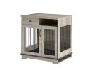 Dog crates;  indoor pet crate end tables;  decorative wooden kennels with removable trays.